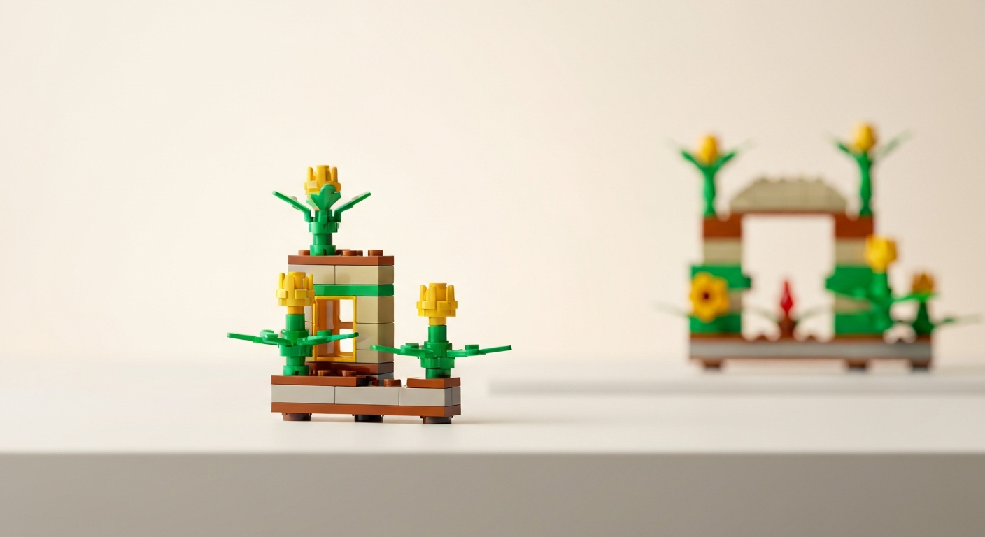 LEGO Vrolijke Plantjes Boeket als cadeau op stijlvolle tafel