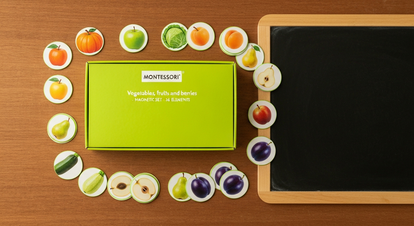 Ontdek Groenten & Fruit: Montessori Magneten Pret feestelijke setting